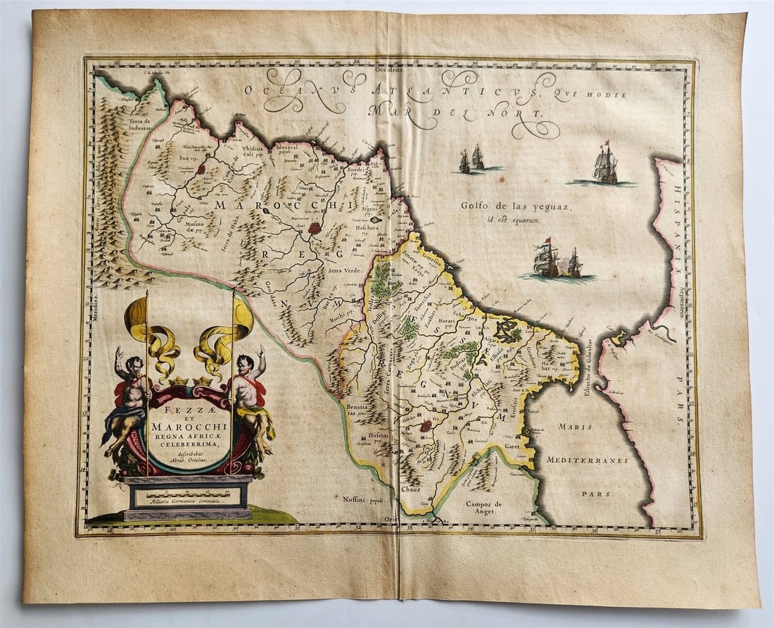 1640 MAP of MOROCCO NORTH AFRICA by WILLEM BLAEU antique AUTHENTIC hand colored (1 of 4)