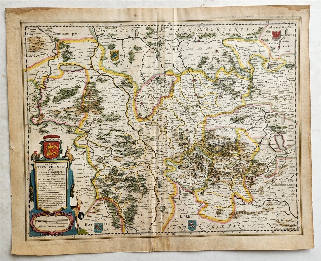 1640 MAP of GERMANY BRAUNSCHWEIG by WILLEM BLAEU antique AUTHENTIC hand colored (1 of 5)