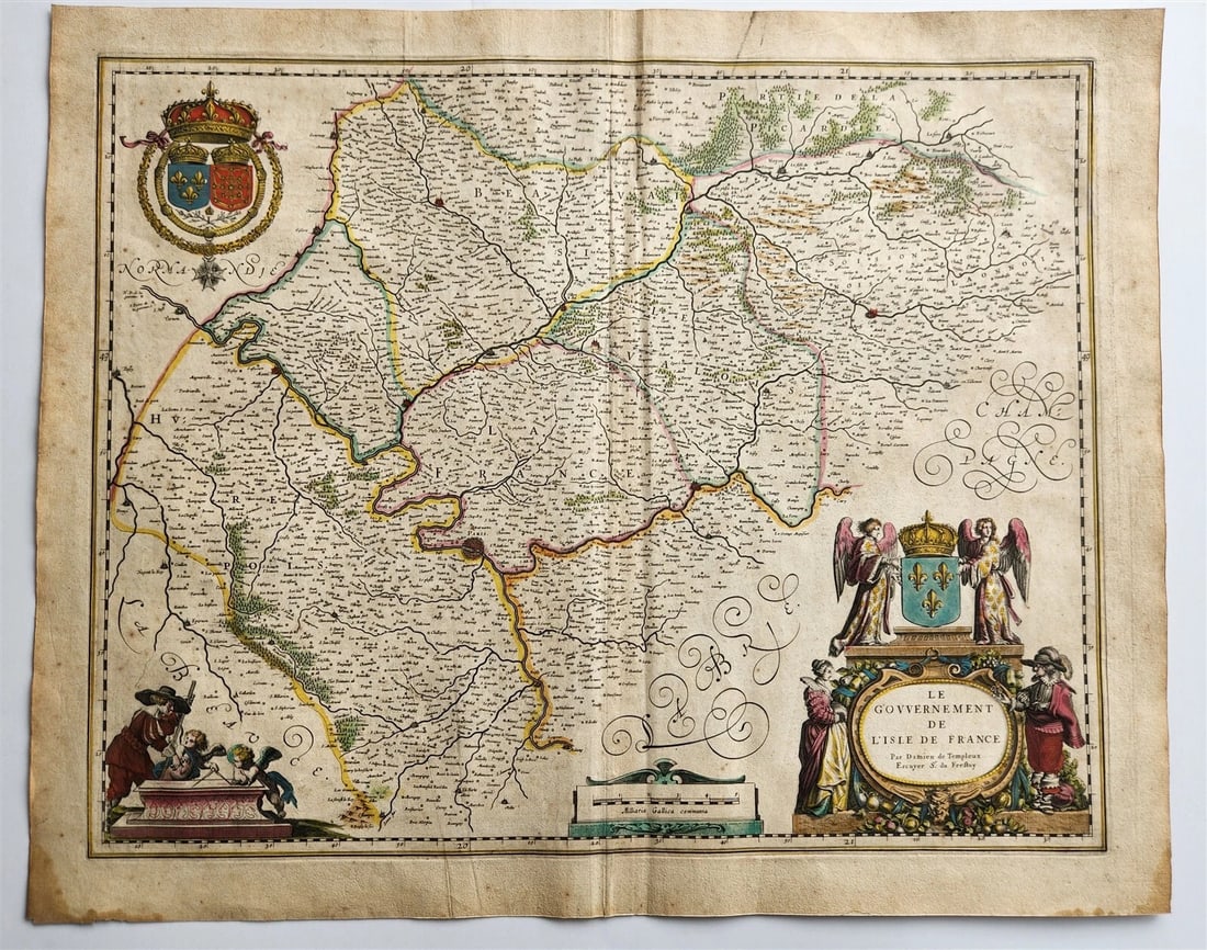 1640 MAP LE GOUVERNMENT de L'ISLE DE FRANCE BLAEU antique AUTHENTIC hand colored (1 of 5)