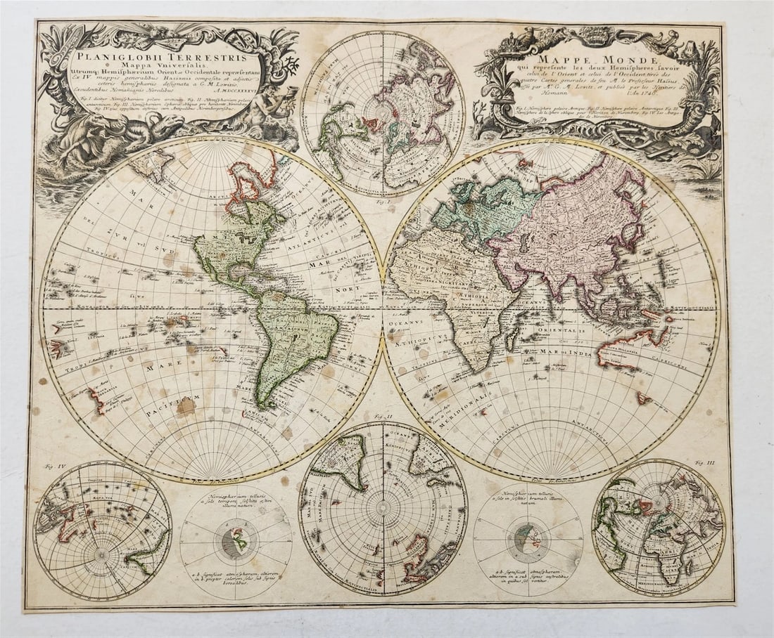 1746 WORLD MAP antique PLANIGLOBII TERRESTRIS MAPPE MONDE by HEIRS of HOMANN (1 of 10)