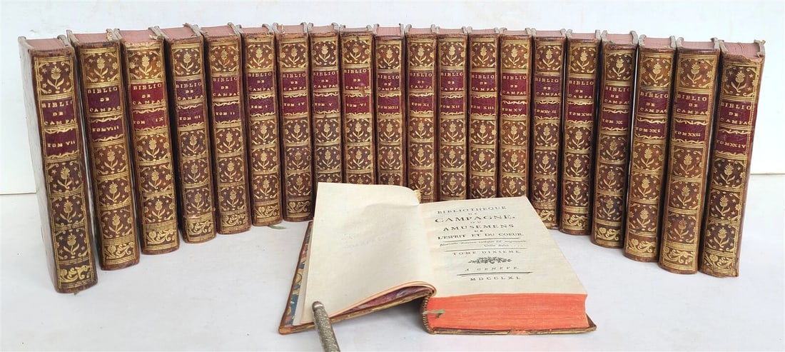 1761-1769 BIBLIOTHEQUE DE CAMPAGNE 21 VOLUMES antique in FRENCH DECORATIVE BOUND (1 of 8)