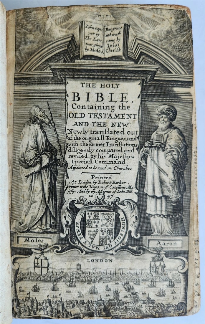 1647 BIBLE in ENGLISH w/ ORIGINAL BINDING antique OLD & NEW TESTAMENT 17th CENT. (1 of 13)