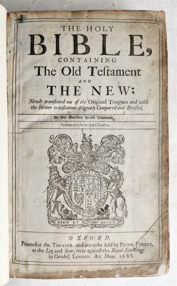 1688 BIBLE in ENGLISH KING JAMES FOLIO antique OLD & NEW TESTAMENT (1 of 11)