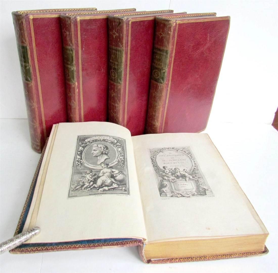 1757 DECAMERON by Giovanni BOCCACCIO antique 5 VOLUMES ILLUSTRATED w/ 110 plates (1 of 8)