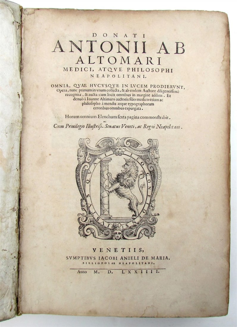 1574 MEDICAL TREATISE DONATI ALTOMARE antique VELLUM BOUND FOLIO rare (1 of 12)
