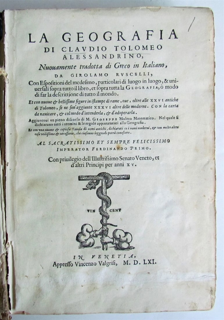 1561 LA GEOGRAFIA DI CLAUDIO TOLOMEO ALESSANDRINO by Girolamo Ruscelli ANTIQUE (1 of 12)