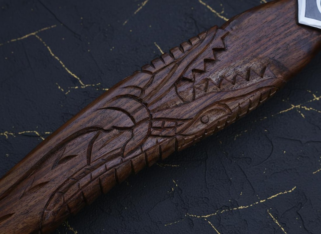 Hand Forged Viking Axe 21" Carbon Steel Blade with Engraved Dragon Wood Handle - 6