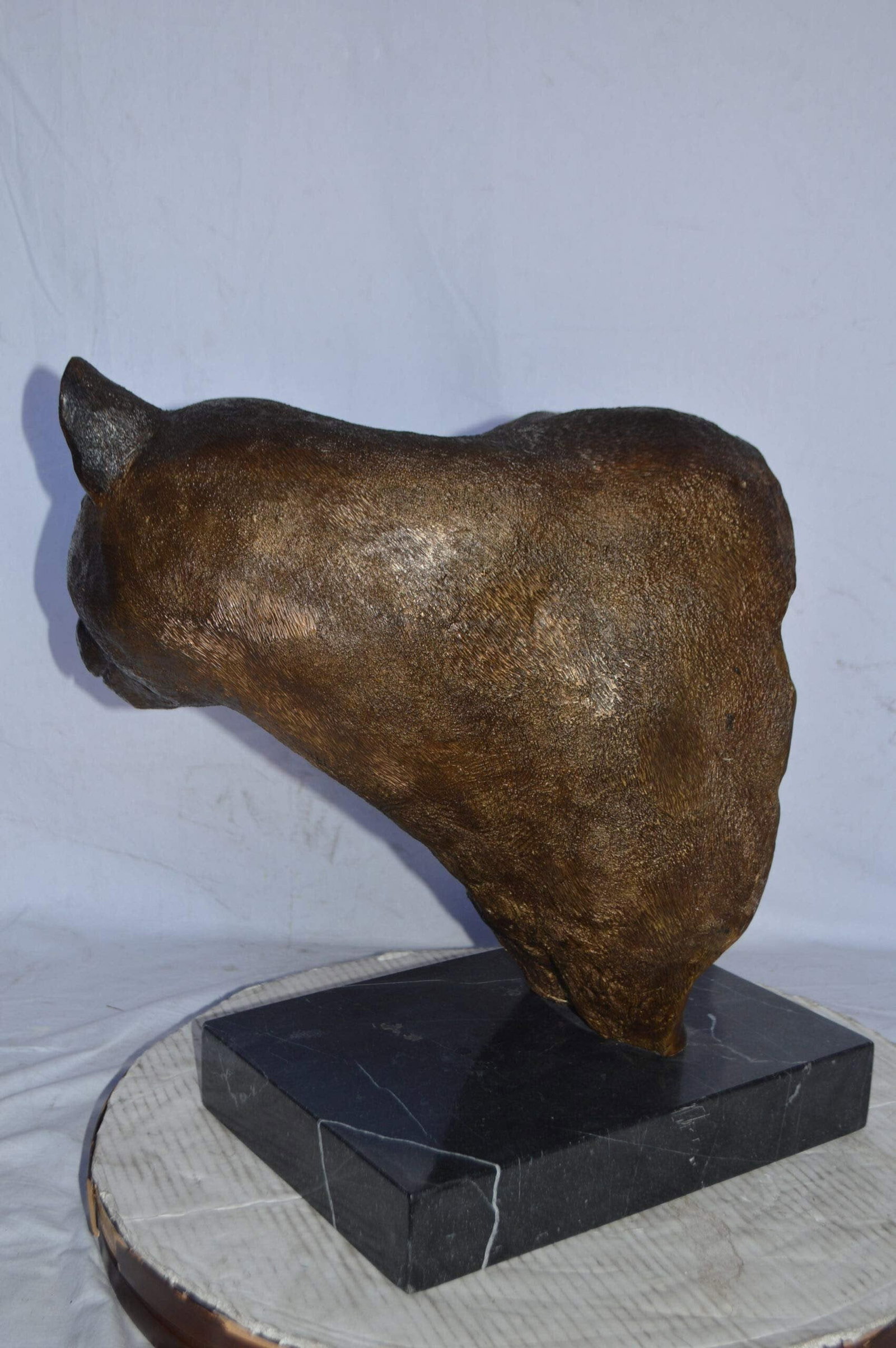 Mountain Lion Head bronze statue on a marble base - Size: 18"L x 15"W x 21"H. - 9