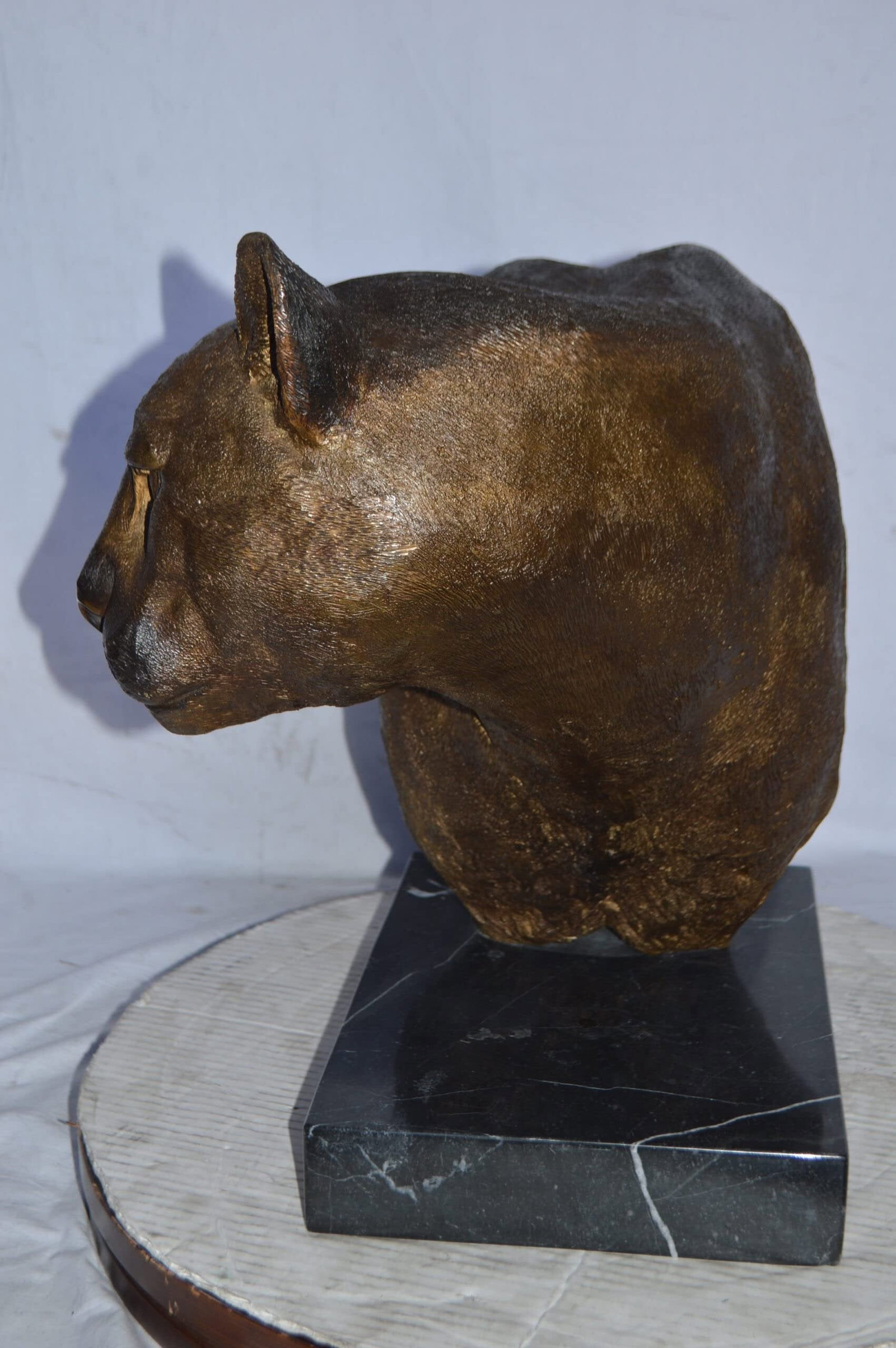 Mountain Lion Head bronze statue on a marble base - Size: 18"L x 15"W x 21"H. - 10