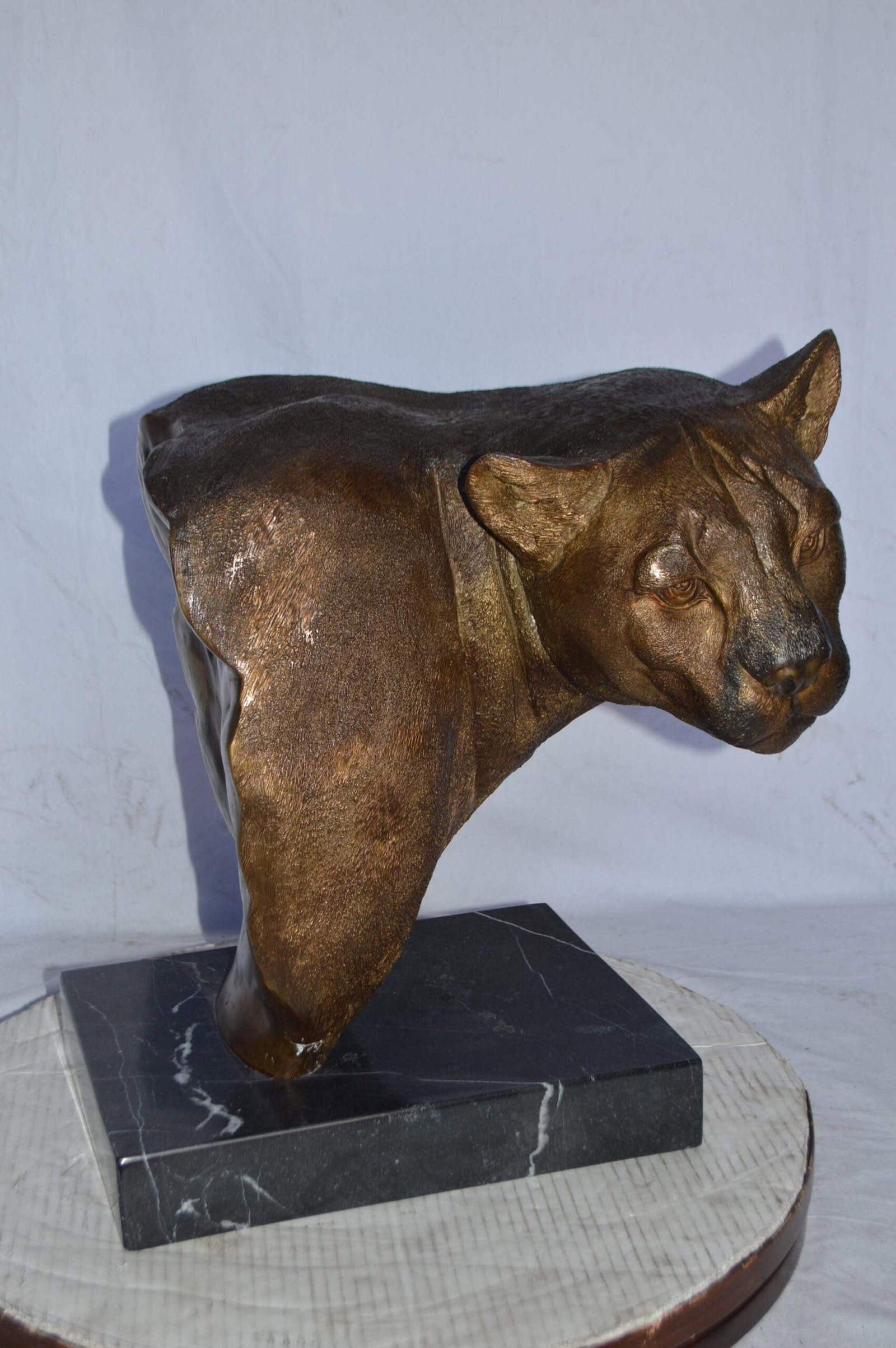 Mountain Lion Head bronze statue on a marble base - Size: 18"L x 15"W x 21"H. - 6