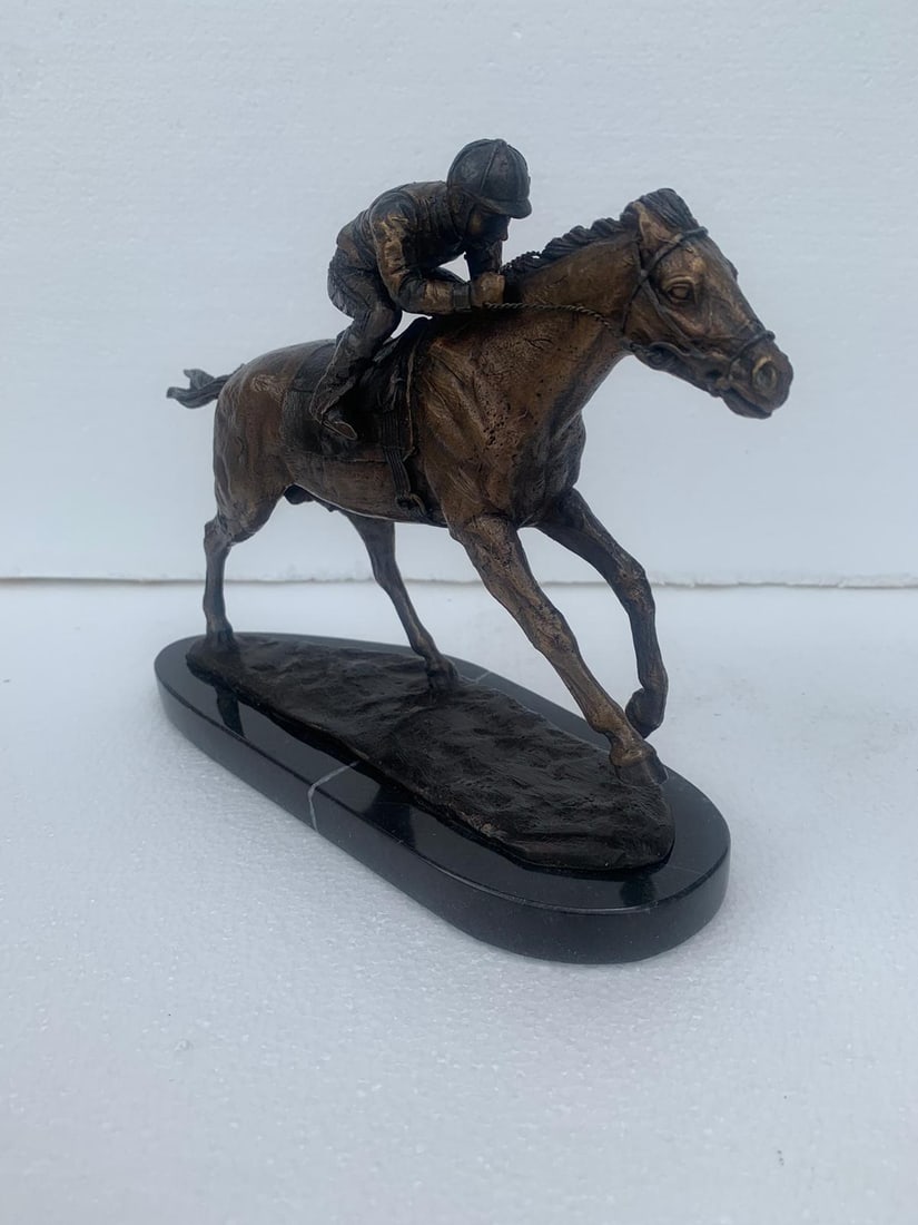 Jockey on horse two tones Bronze Statue - Size: 11"L x 4"W x 8"H. - 11