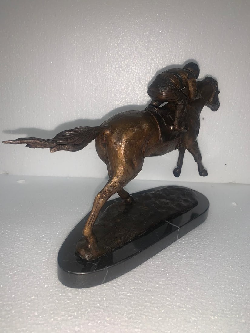 Jockey on horse two tones Bronze Statue - Size: 11"L x 4"W x 8"H. - 7