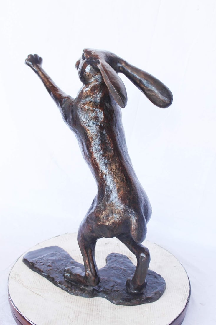 Leaping jackrabbit bronze statue - Size: 21"L x 13"W x 24"H - 9
