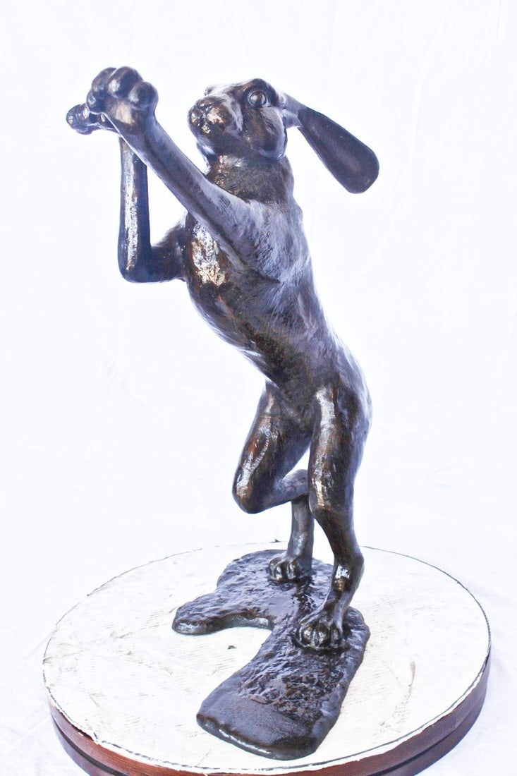 Leaping jackrabbit bronze statue - Size: 21"L x 13"W x 24"H - 4