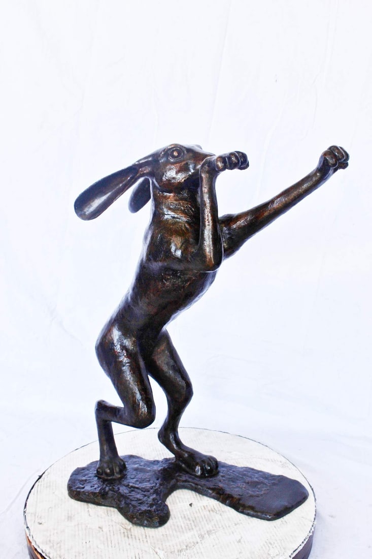 Leaping jackrabbit bronze statue - Size: 21"L x 13"W x 24"H - 5