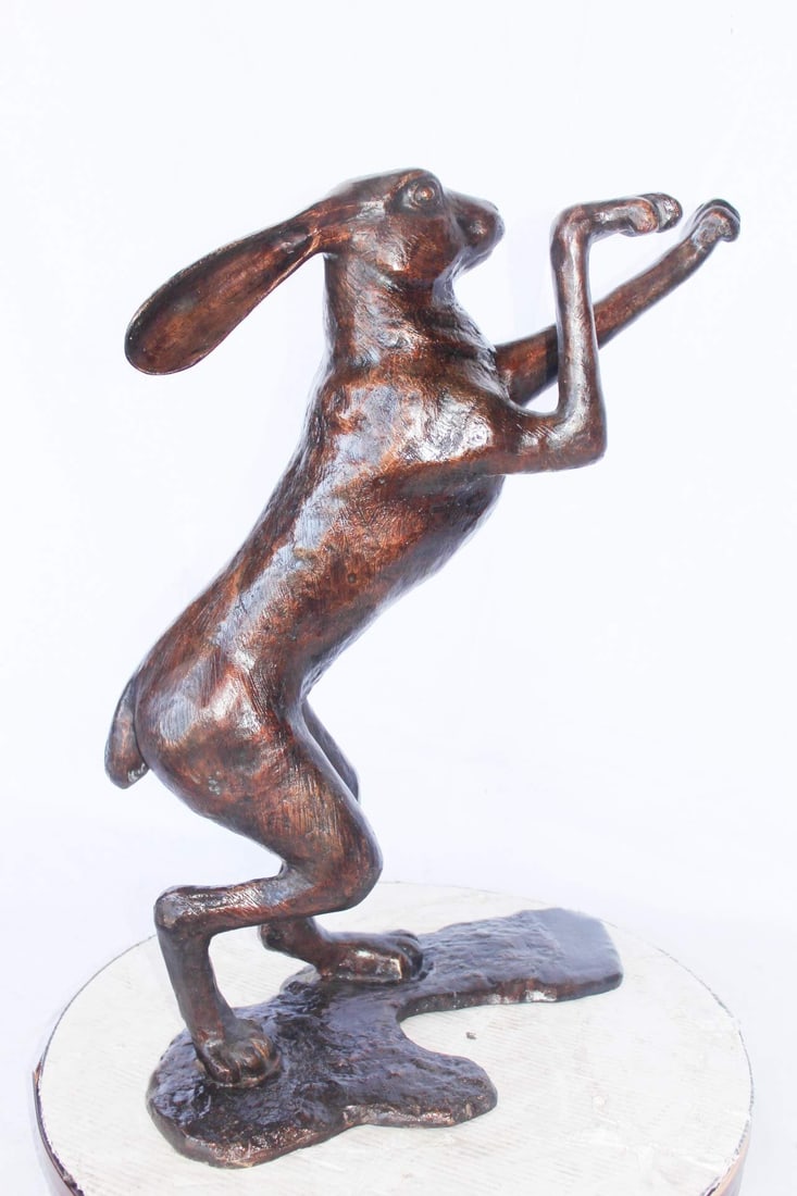 Leaping jackrabbit bronze statue - Size: 21"L x 13"W x 24"H - 6