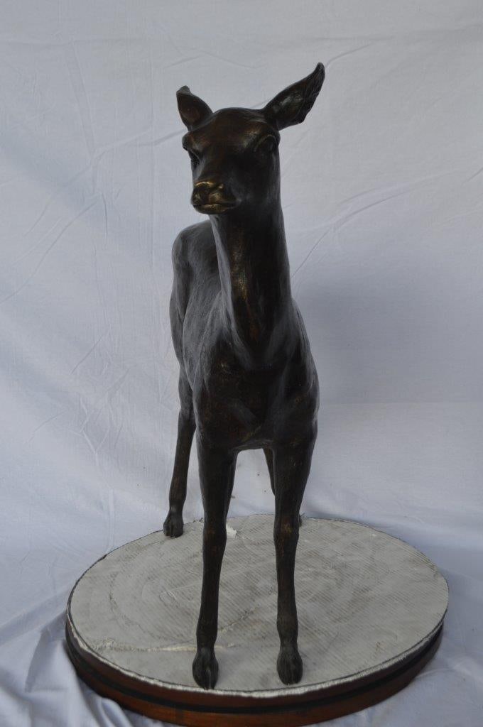Doe - baby deer bronze statue - Size: 30"L x 8"W x 30"H. - 2