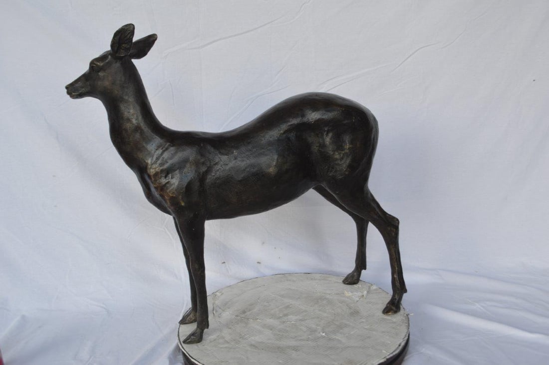 Doe - baby deer bronze statue - Size: 30"L x 8"W x 30"H. - 4