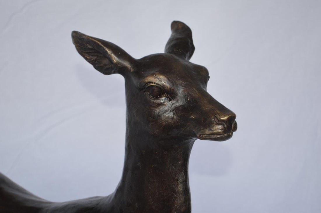 Doe - baby deer bronze statue - Size: 30"L x 8"W x 30"H. - 8