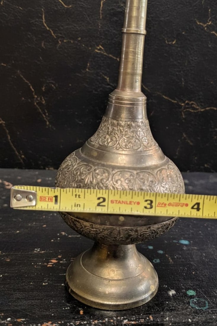 11" Tall Vintage Brass Gulabdan, a Rose & Holy Water Sprinkler for Ceremony Decor - 9