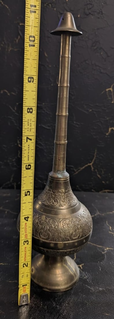11" Tall Vintage Brass Gulabdan, a Rose & Holy Water Sprinkler for Ceremony Decor - 7