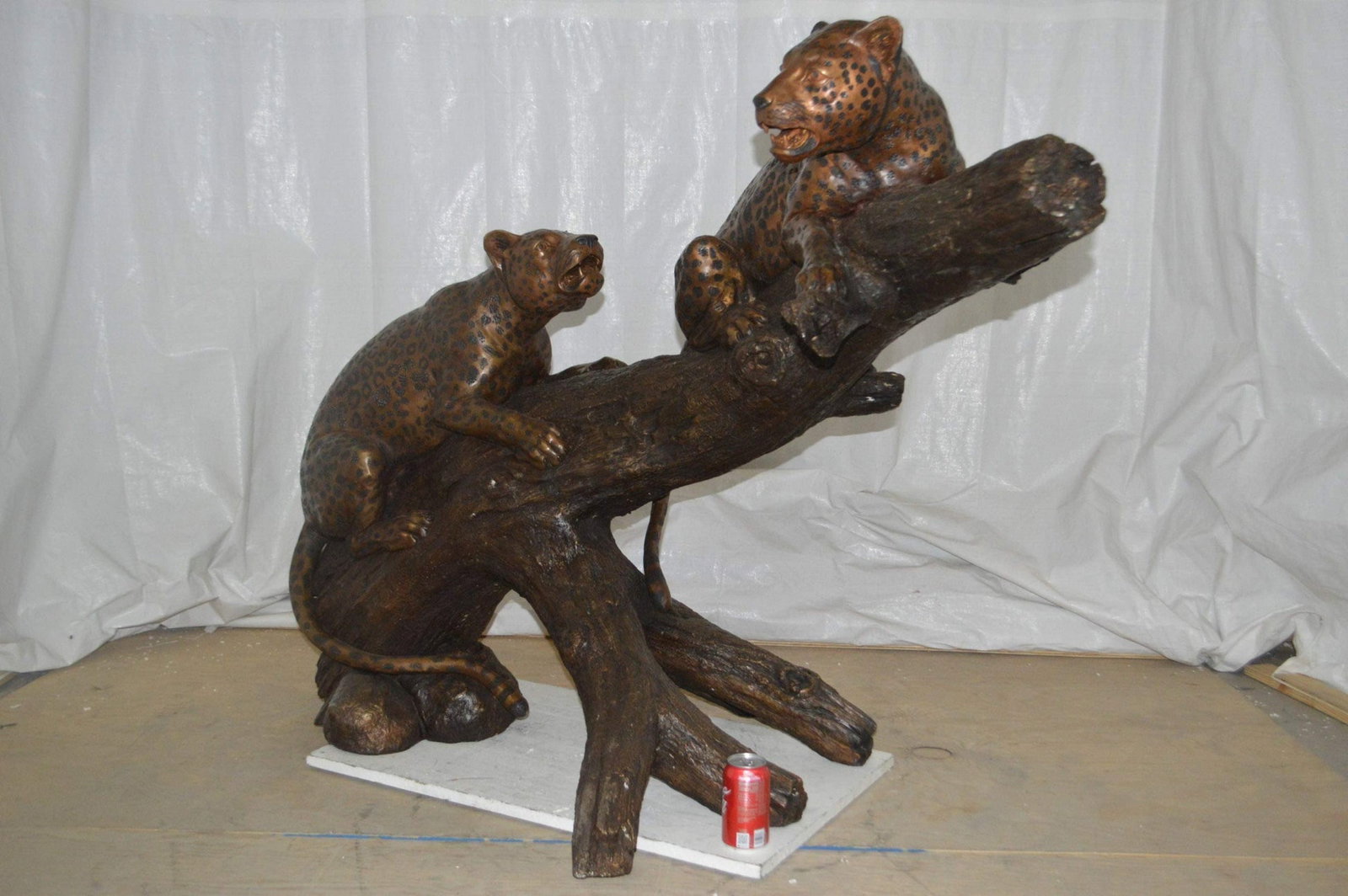 Two Jaguars On A Tree Bronze Statue - Size: 66"L x 34"W x 44"H. - 5