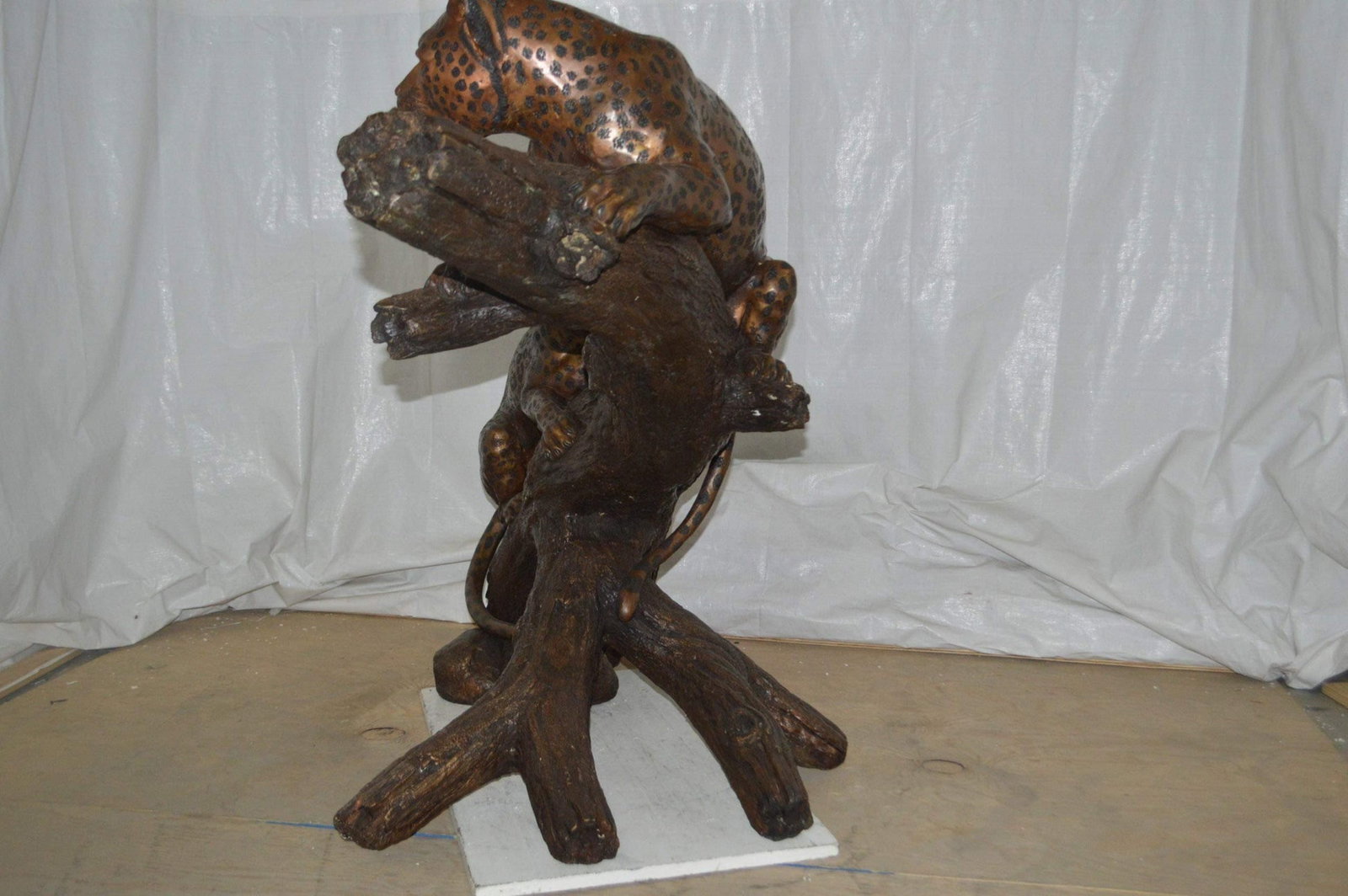 Two Jaguars On A Tree Bronze Statue - Size: 66"L x 34"W x 44"H. - 6