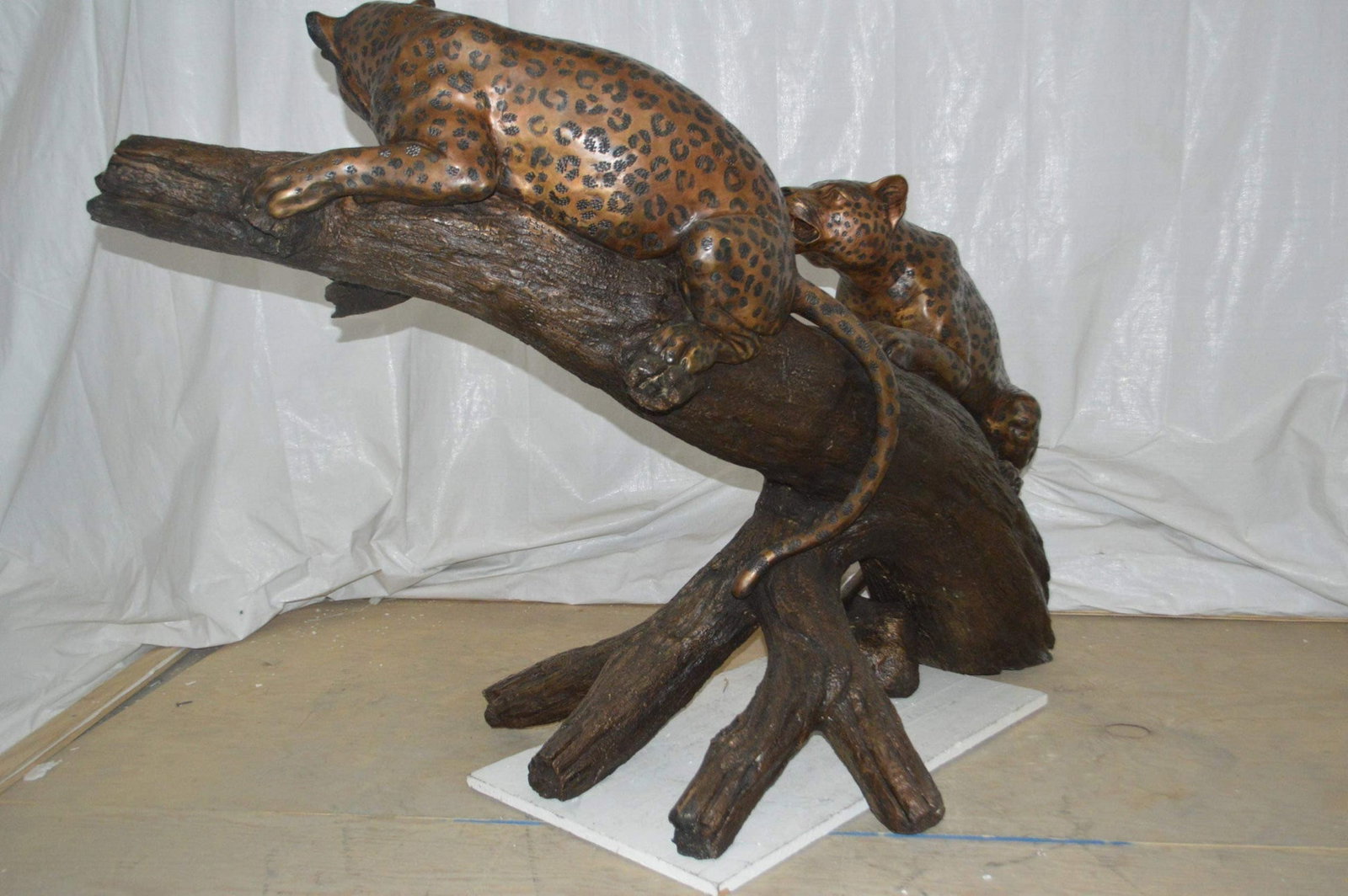 Two Jaguars On A Tree Bronze Statue - Size: 66"L x 34"W x 44"H. - 7