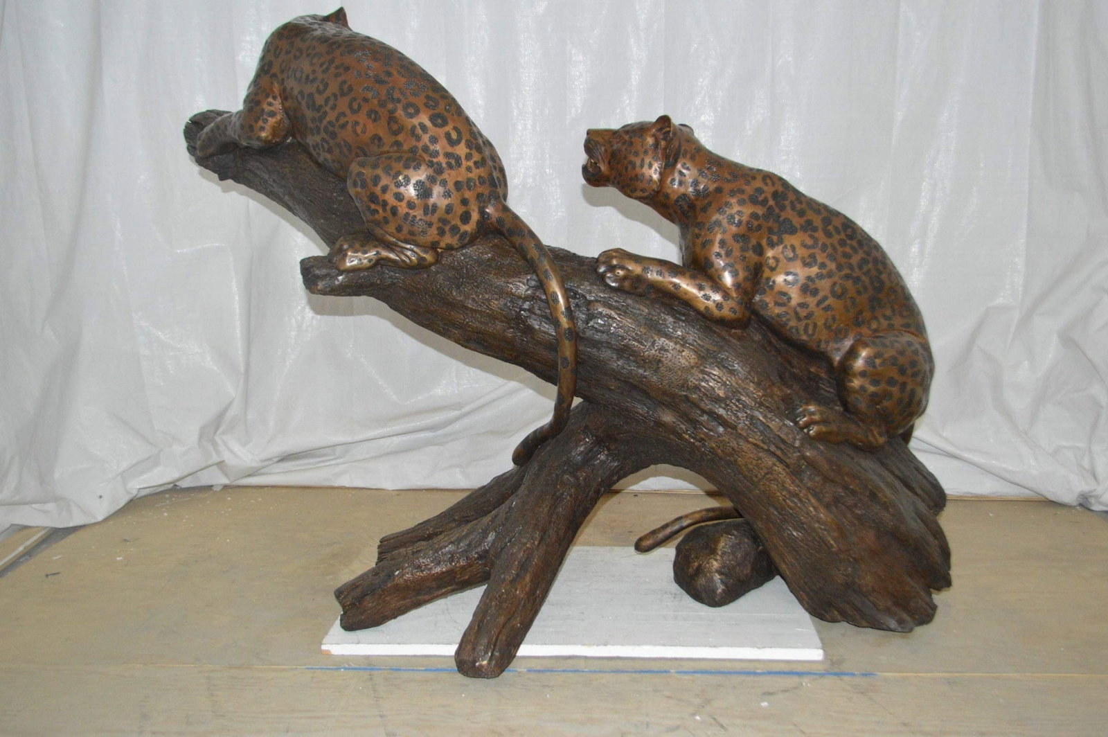 Two Jaguars On A Tree Bronze Statue - Size: 66"L x 34"W x 44"H. - 8