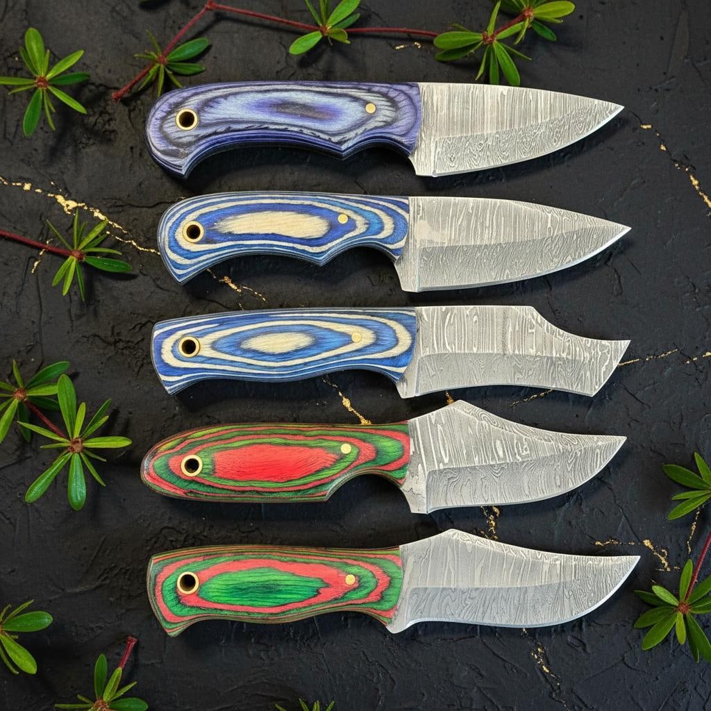 Lot of 10 Hand-Forged Damascus Steel Skinner Knives 6" Pakka Wood Handles D74 - 2