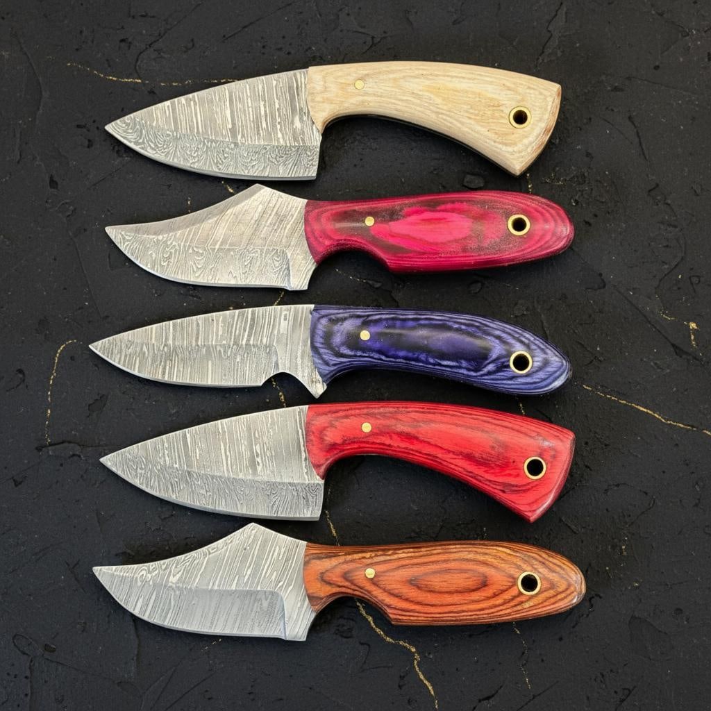 Lot of 10 Hand-Forged Damascus Steel Skinner Knives 6" Pakka Wood Handles D74 - 3