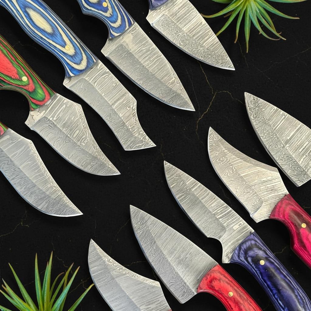 Lot of 10 Hand-Forged Damascus Steel Skinner Knives 6" Pakka Wood Handles D74 - 4