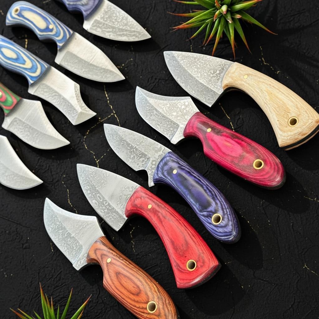 Lot of 10 Hand-Forged Damascus Steel Skinner Knives 6" Pakka Wood Handles D74 - 5