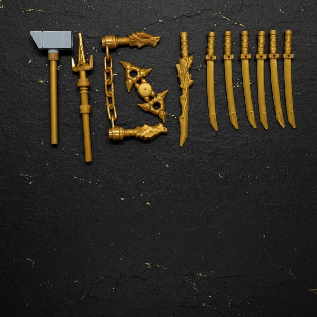 Pearl Gold LEGO Ninjago Weapon Lot Katana Hammer Sai Shuriken Nunchuck Set - 2