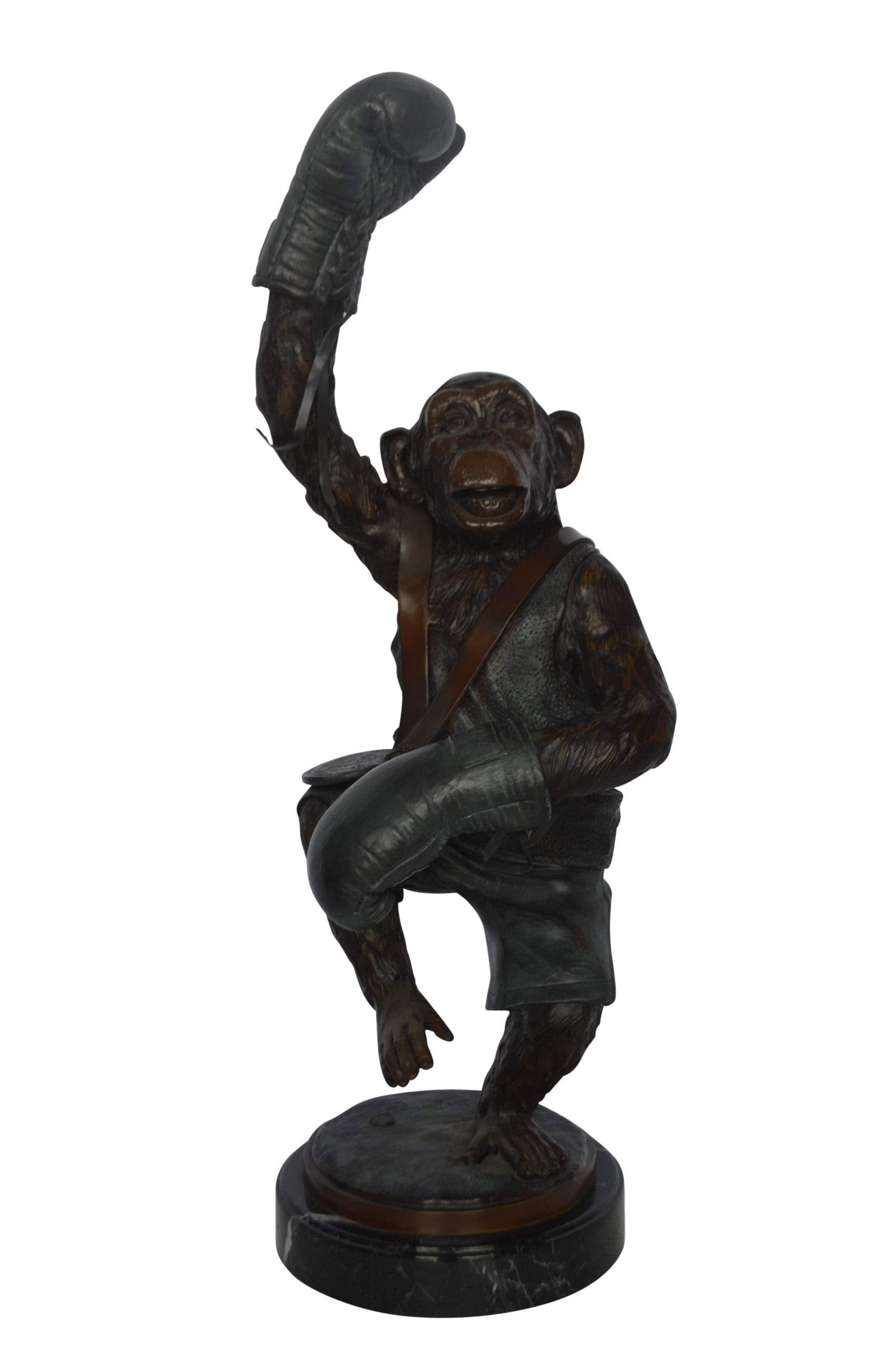Boxing Monkey Bronze Statue - Humorous Bronze Monkey Sculpture - Size: 10"L x 12"W x 33"H.: Title:Boxing Monkey Bronze Statue - Humorous Bronze Monkey Sculpture - Size: 10"L x 12"W x 33"H.Description:This humorous bronze statue is of a monkey boxed with fearlessness in his eyes. With boxing