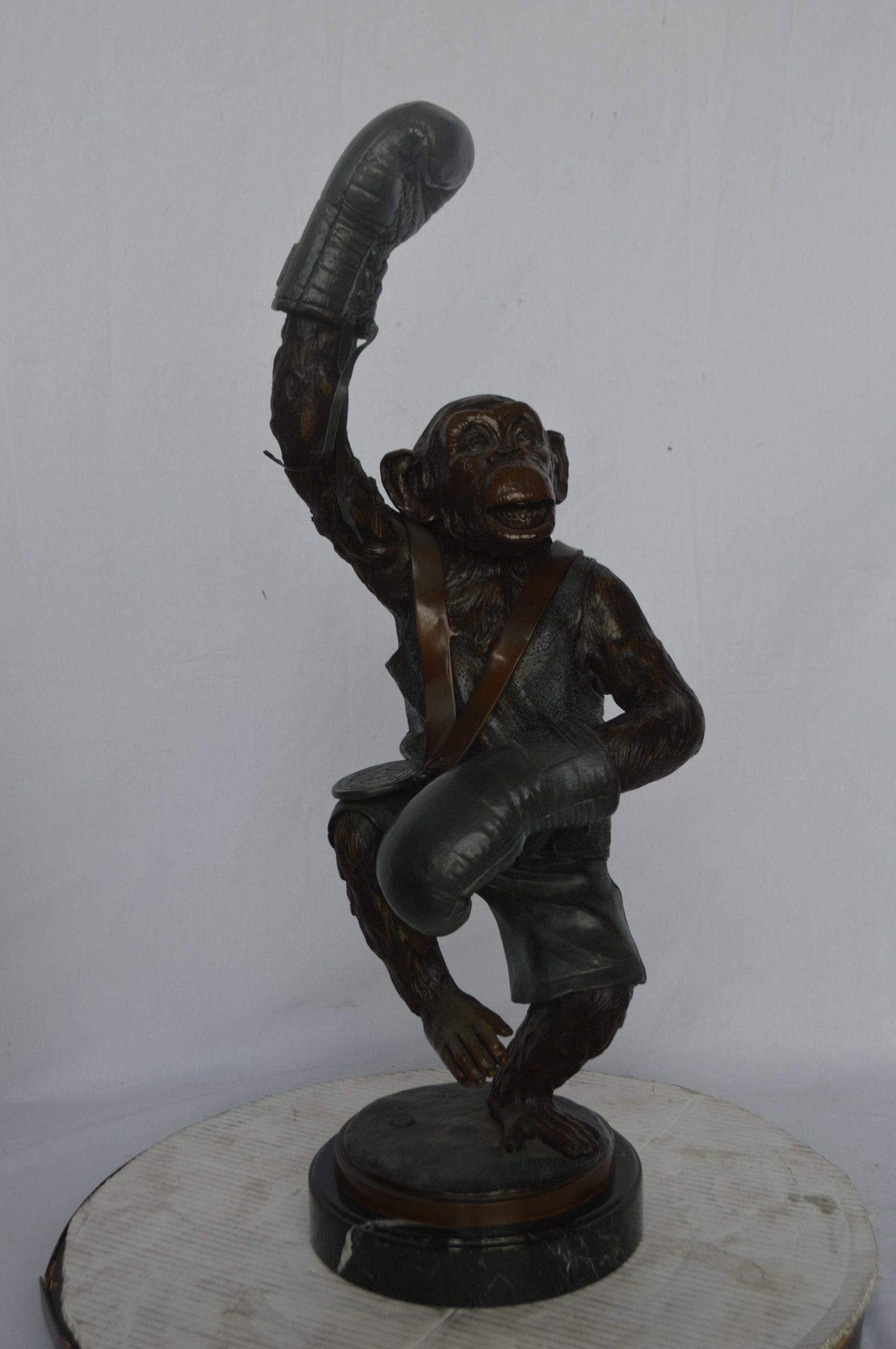 Boxing Monkey Bronze Statue - Humorous Bronze Monkey Sculpture - Size: 10"L x 12"W x 33"H. - 4