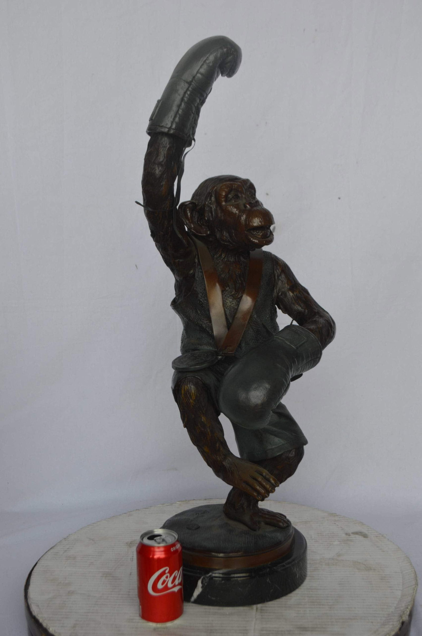Boxing Monkey Bronze Statue - Humorous Bronze Monkey Sculpture - Size: 10"L x 12"W x 33"H. - 5