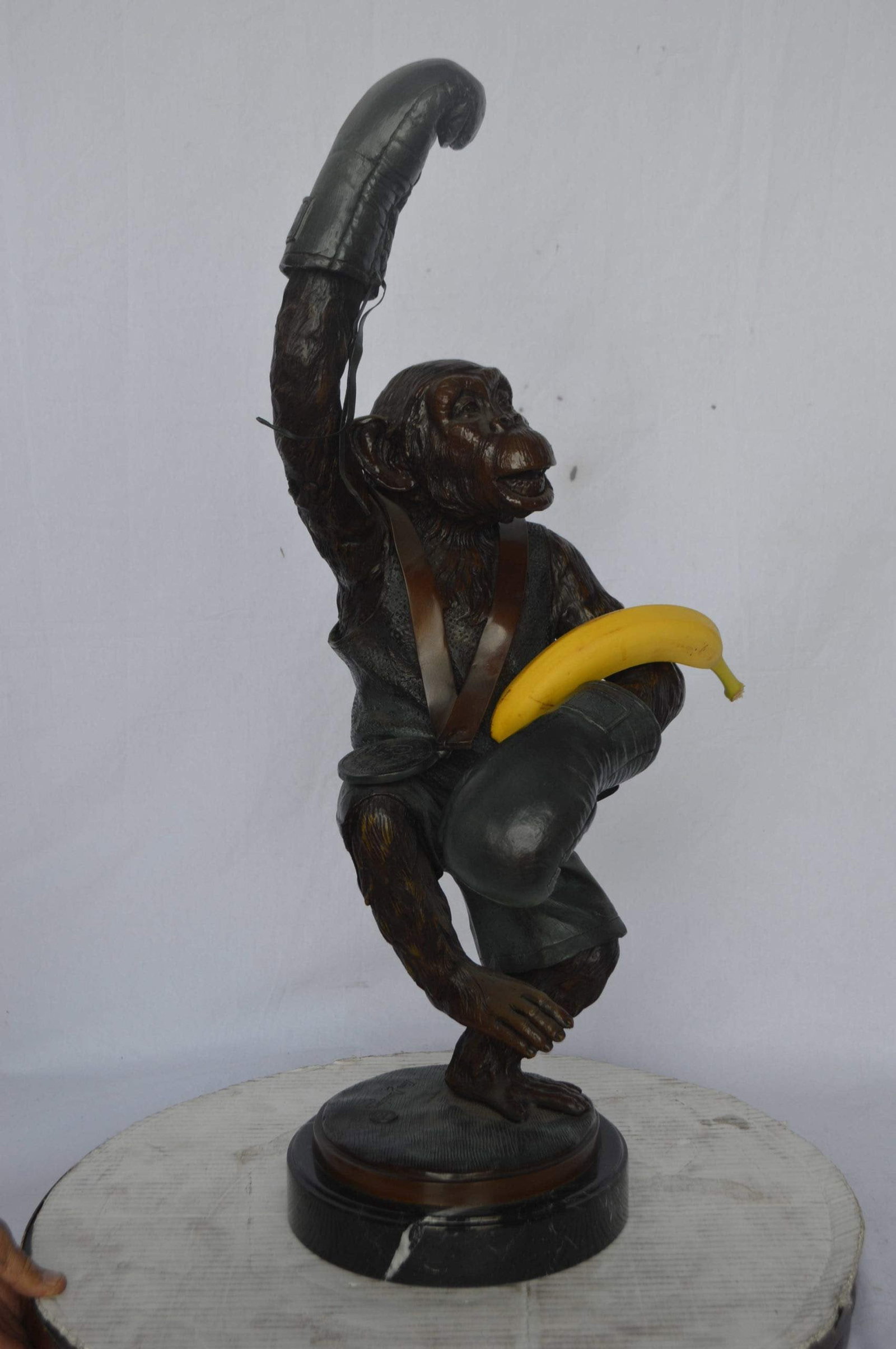 Boxing Monkey Bronze Statue - Humorous Bronze Monkey Sculpture - Size: 10"L x 12"W x 33"H. - 6