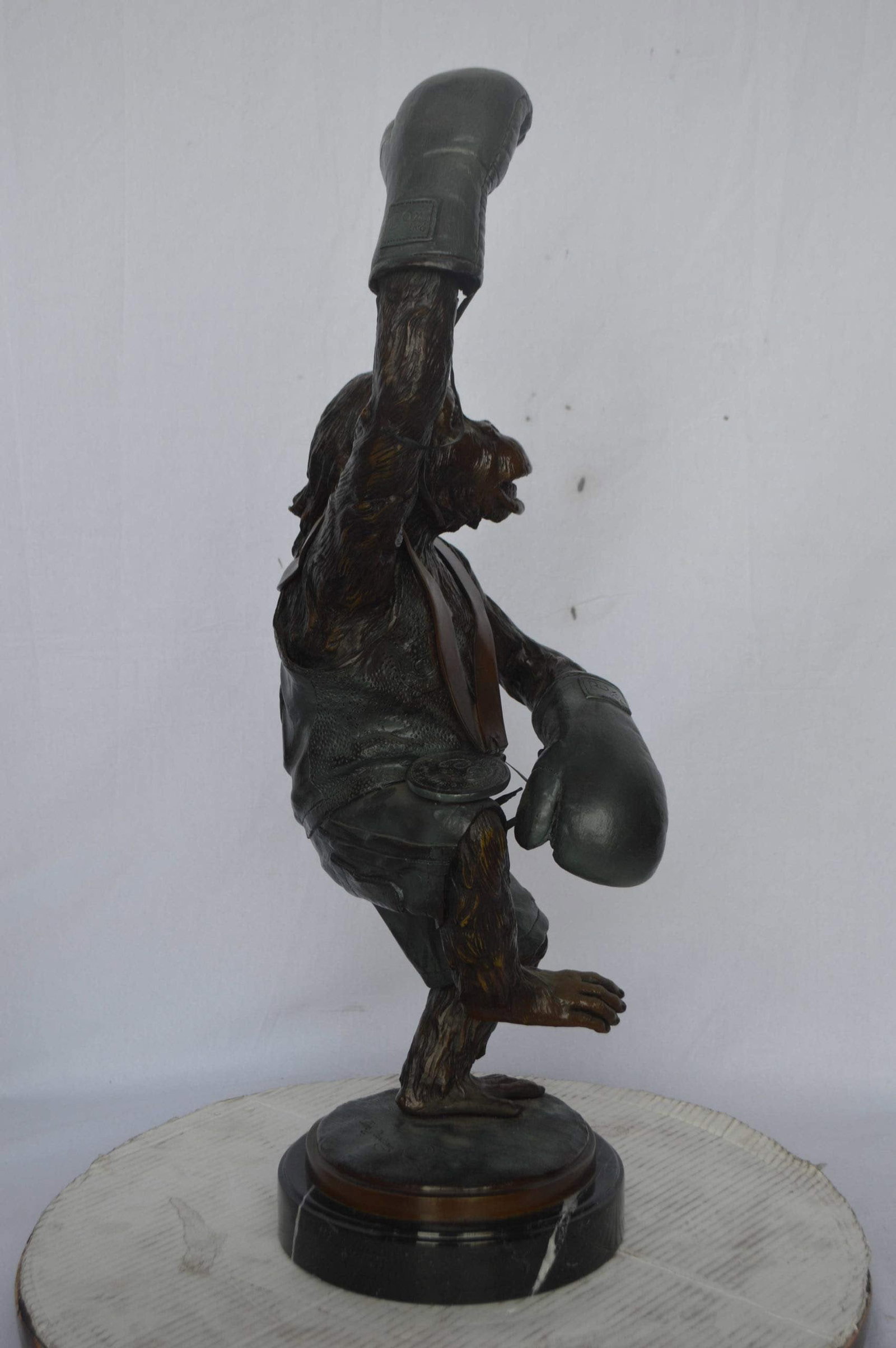 Boxing Monkey Bronze Statue - Humorous Bronze Monkey Sculpture - Size: 10"L x 12"W x 33"H. - 7