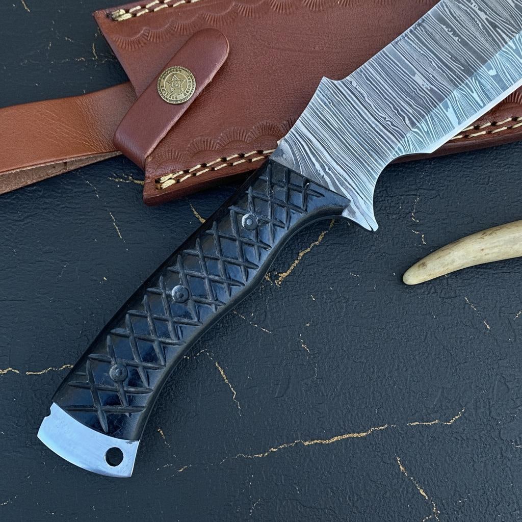 Stag Antler Handle Damascus Steel Bowie Knife 17" Hand Forged Hunting Blade - 3