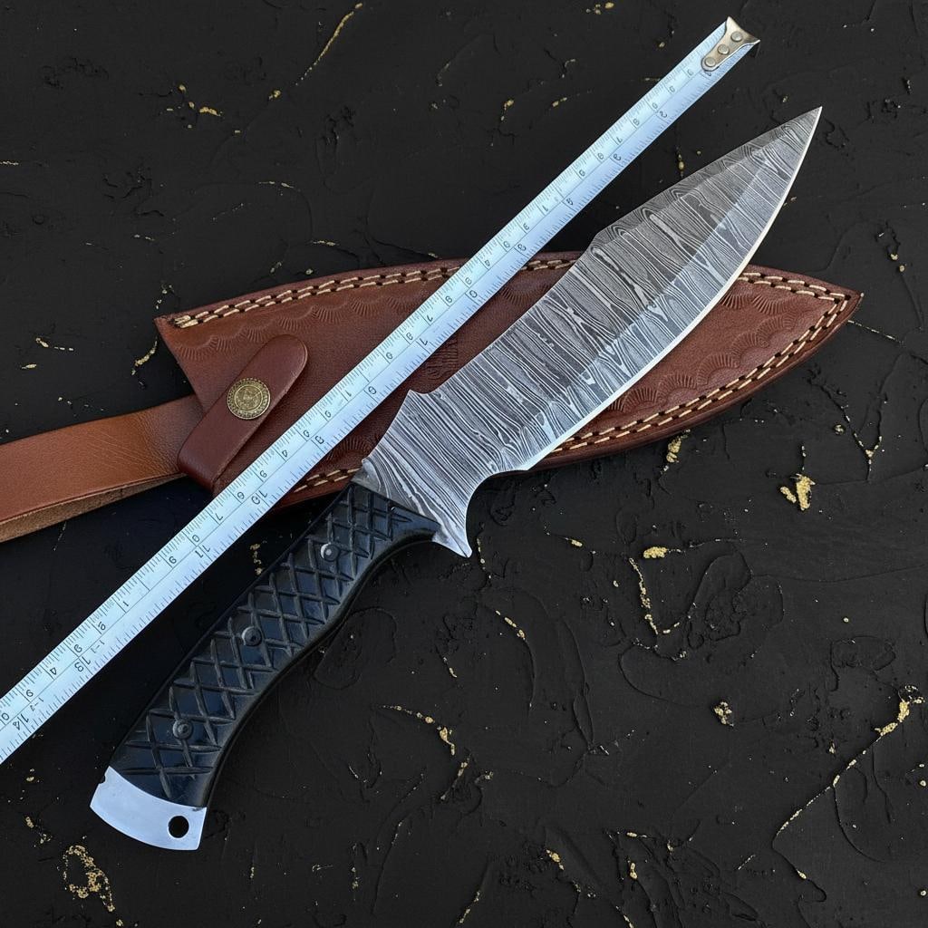 Stag Antler Handle Damascus Steel Bowie Knife 17" Hand Forged Hunting Blade - 5