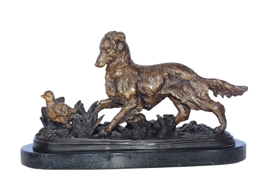 Golden retriever enjoying the outdoors bronze statue - Size: 16"L x 7"W x 9"H.: Title:Golden retriever enjoying the outdoors bronze statue - Size: 16"L x 7"W x 9"H.Description:This bronze statue depicts a real life scenario of a golden retriever happily enjoying the outdoors
