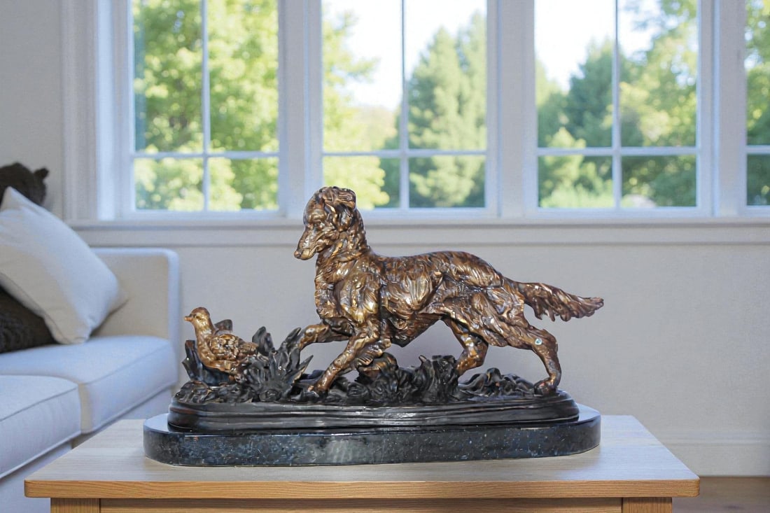 Golden retriever enjoying the outdoors bronze statue - Size: 16"L x 7"W x 9"H. - 2