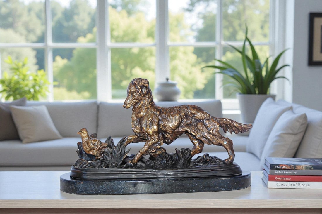 Golden retriever enjoying the outdoors bronze statue - Size: 16"L x 7"W x 9"H. - 3