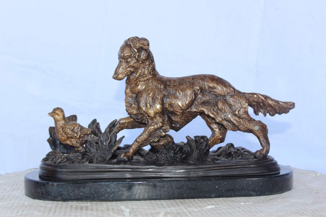 Golden retriever enjoying the outdoors bronze statue - Size: 16"L x 7"W x 9"H. - 4