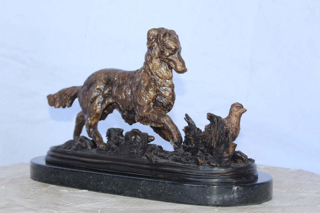 Golden retriever enjoying the outdoors bronze statue - Size: 16"L x 7"W x 9"H. - 7