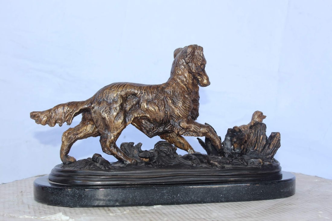 Golden retriever enjoying the outdoors bronze statue - Size: 16"L x 7"W x 9"H. - 8