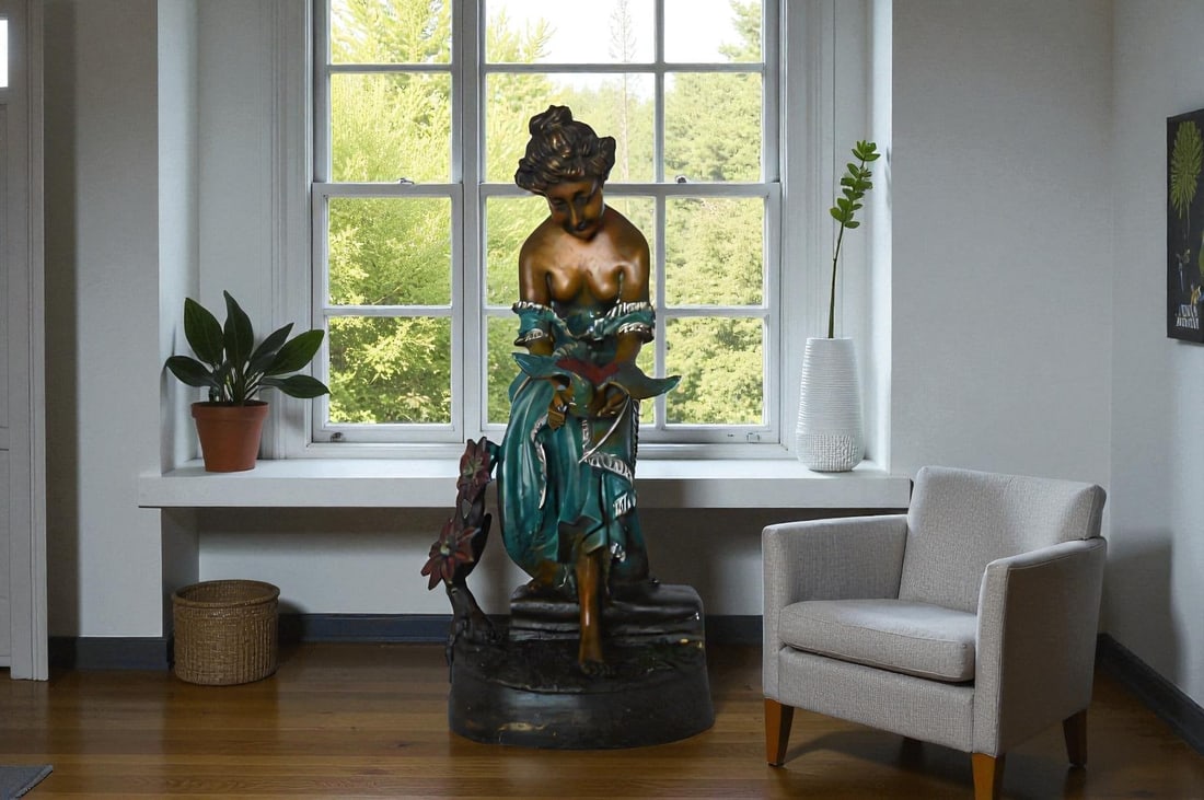 Lady holding a bird bronze statue - Size: 10"L x 9"W x 20"H. - 2