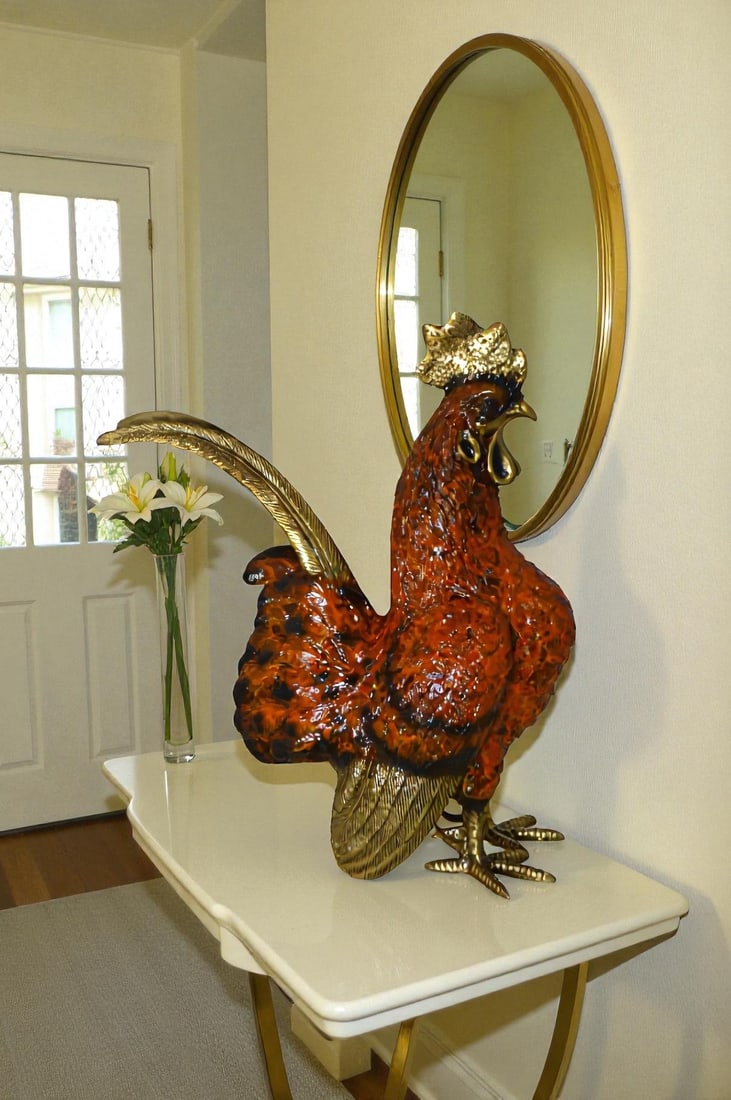 Rooster Cockerel bronze statue - Size: 9"L x 4"W x 11"H. - 10