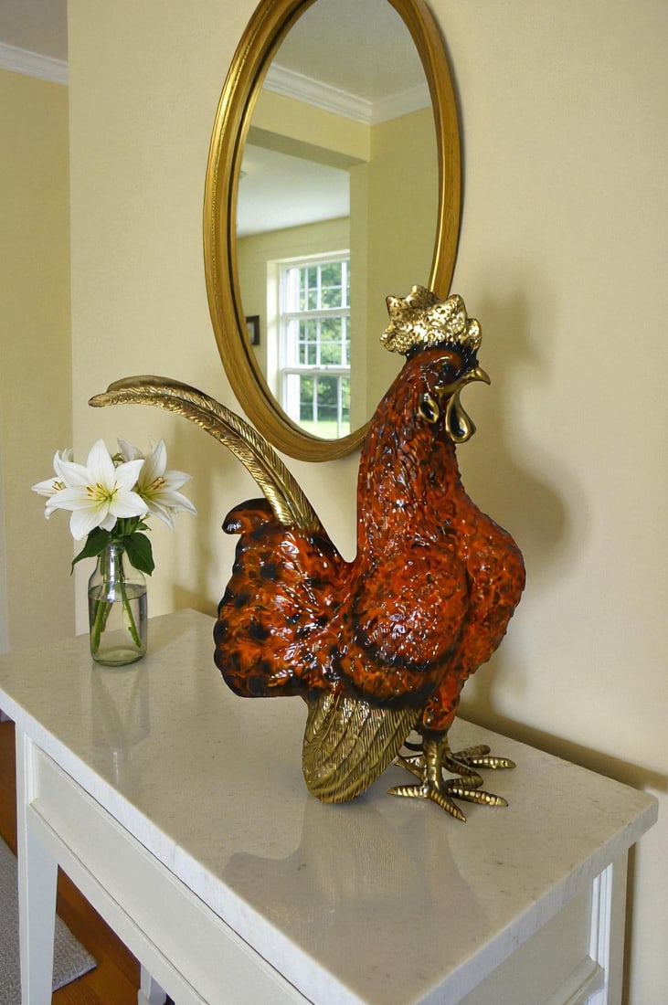 Rooster Cockerel bronze statue - Size: 9"L x 4"W x 11"H. - 12
